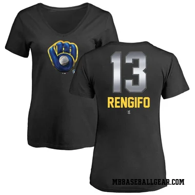 Black Women's Luis Rengifo Milwaukee Brewers Midnight Mascot V-Neck T-Shirt -