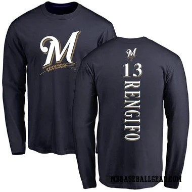 Navy Men's Luis Rengifo Milwaukee Brewers Backer Long Sleeve T-Shirt -